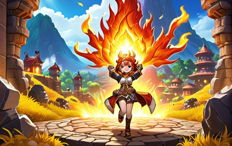 **
Prompt: MapleStory character, radiant burning aura, leveling up rapidly, surrounded by experience points, vibrant fantasy landscape, action pose, smiling, epic loot overflowing, stylized, detailed, dynamic lighting, trending on Artstation.
**
